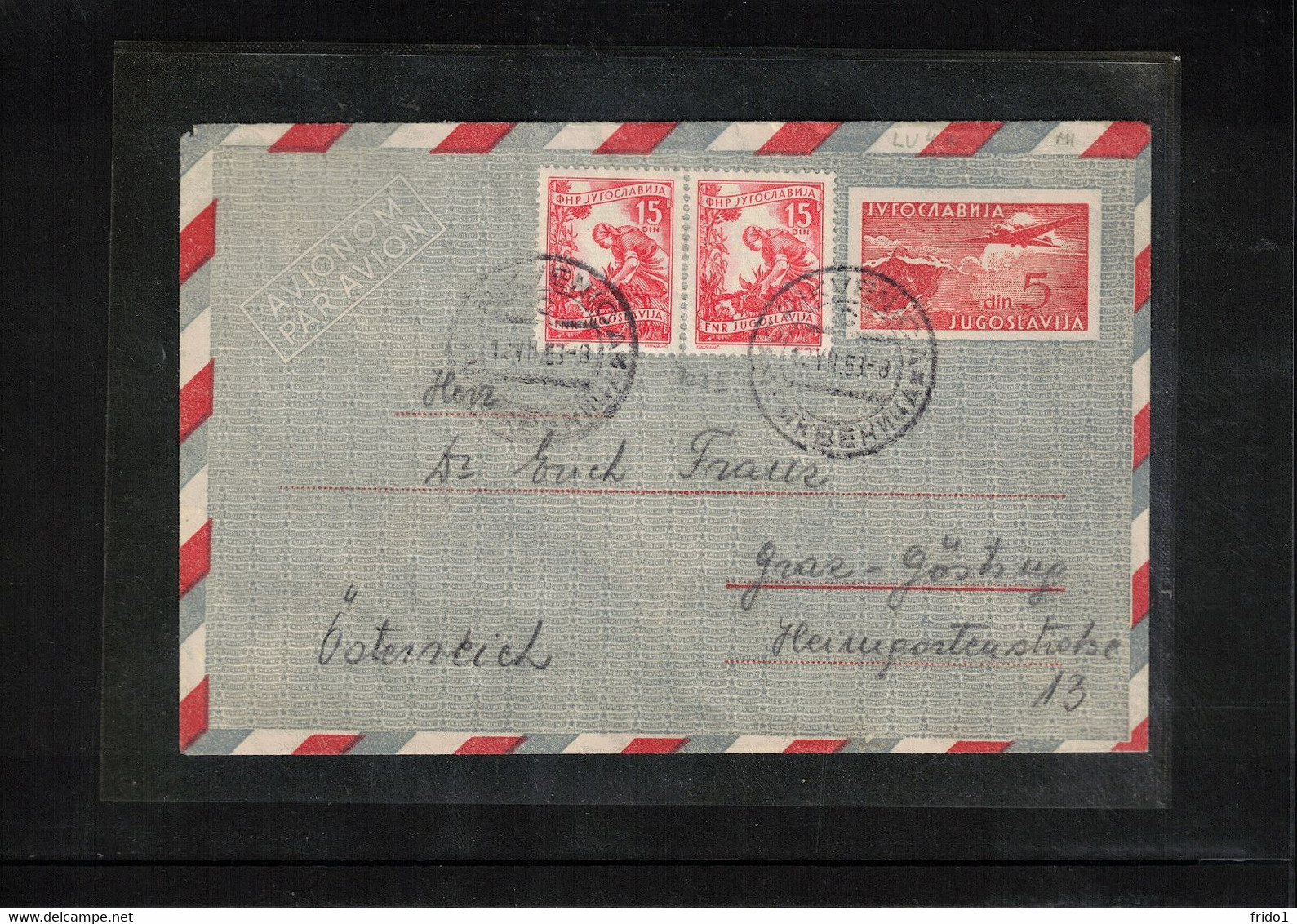 Jugoslawien / Yugoslavia 1953 Postal Stationery Airmail Letter To Austria - Poste Aérienne