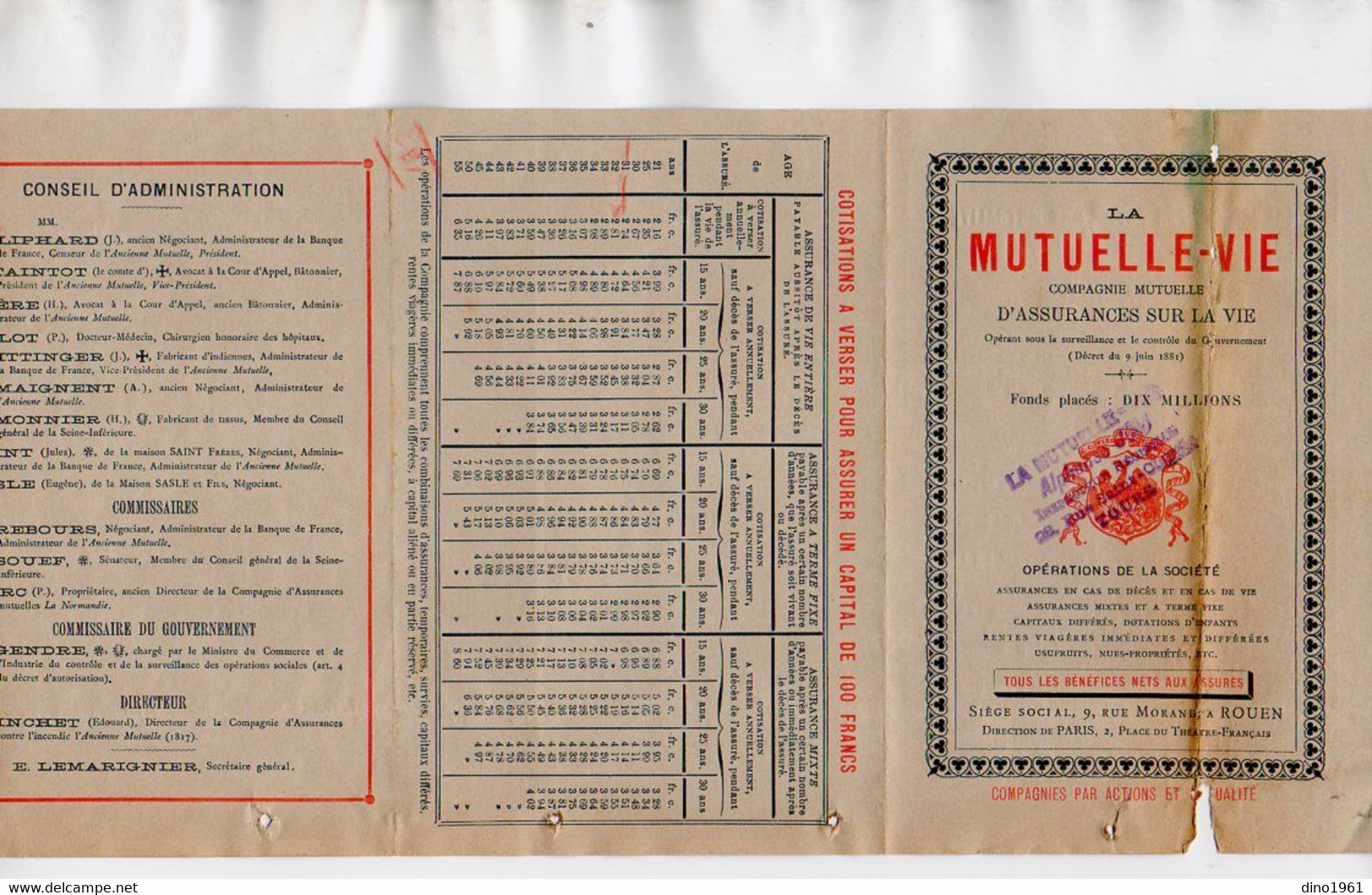 VP20.877 - 1897 - Lettre & Pub ¨ LA MUTUELLE - VIE ¨ Directeur Mr A. JOU à TOURS Pour Mr TESSIER à LA ROCHE SUR YON - Banco & Caja De Ahorros