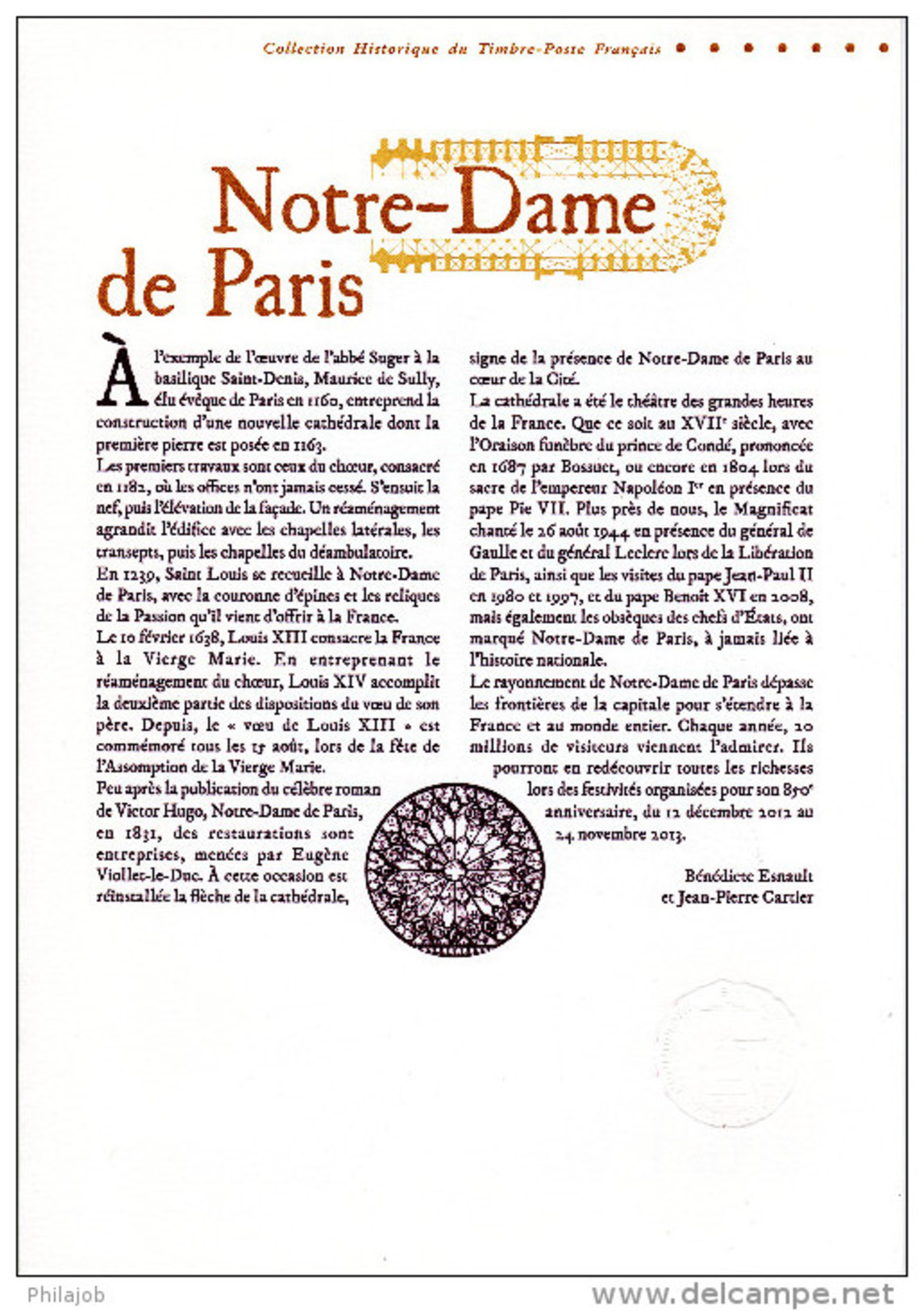 2013 " 850 ANS DE NOTRE-DAME DE PARIS " Sur Document Officiel 1er Jour. N° YT F4714. Parfait état ! DPO à Saisir !!! - Monumenti