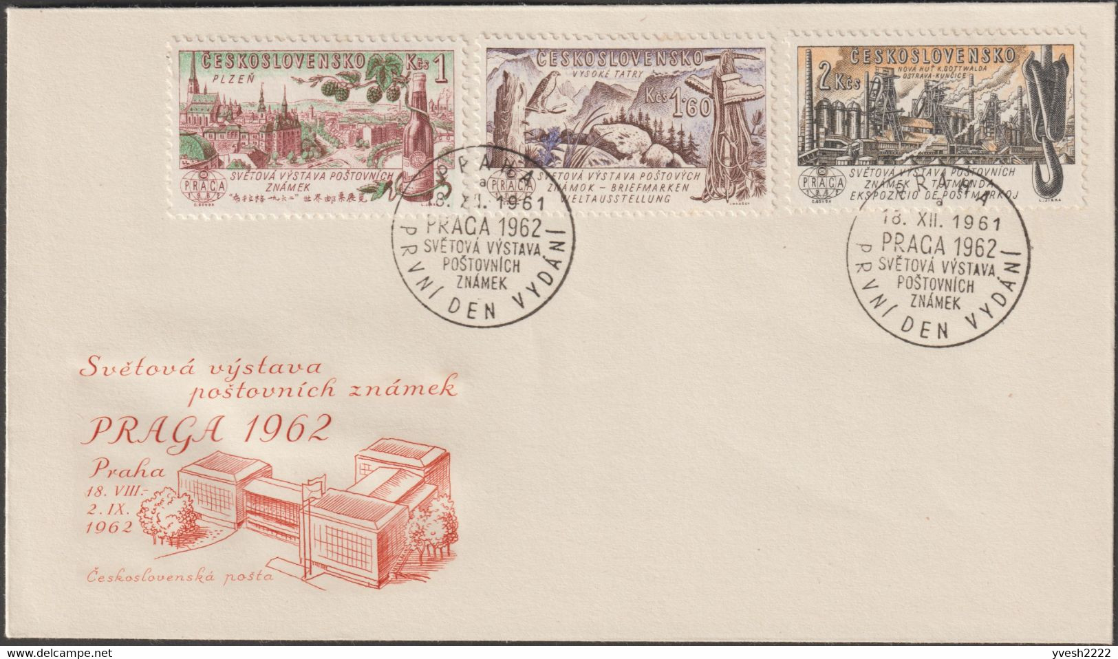 Tchécoslovaquie 1962 Y&T 1176, 1178, 1179 Et 1182 Michel 1311 à 1314. Exposition Philatélique Praga 62, 2 FDC Michel 65€ - Buste