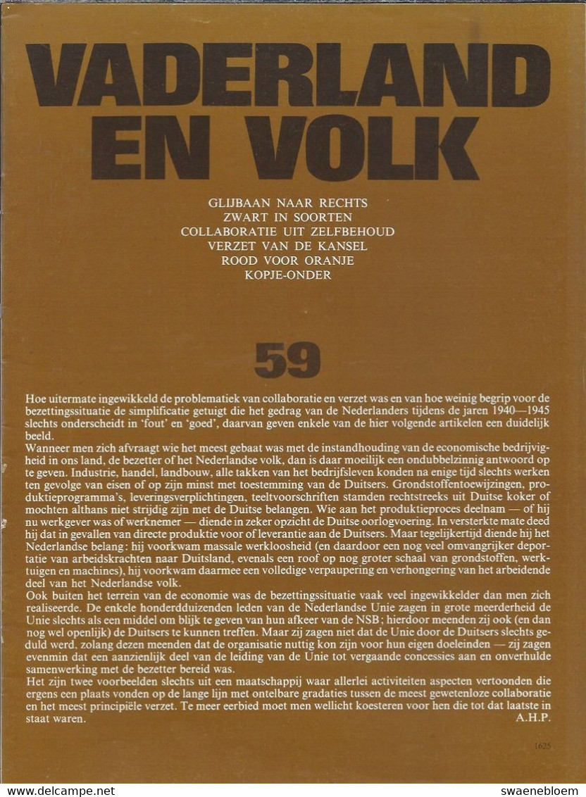 NL. BERICHT UIT DE TWEEDE WERELDOORLOG Nr 59. VADERLAND EN VOLK Met O.a. GLIJBAAN NAAR RECHTS. COLLABORATIE UIT ZELFBEHO - Autres & Non Classés