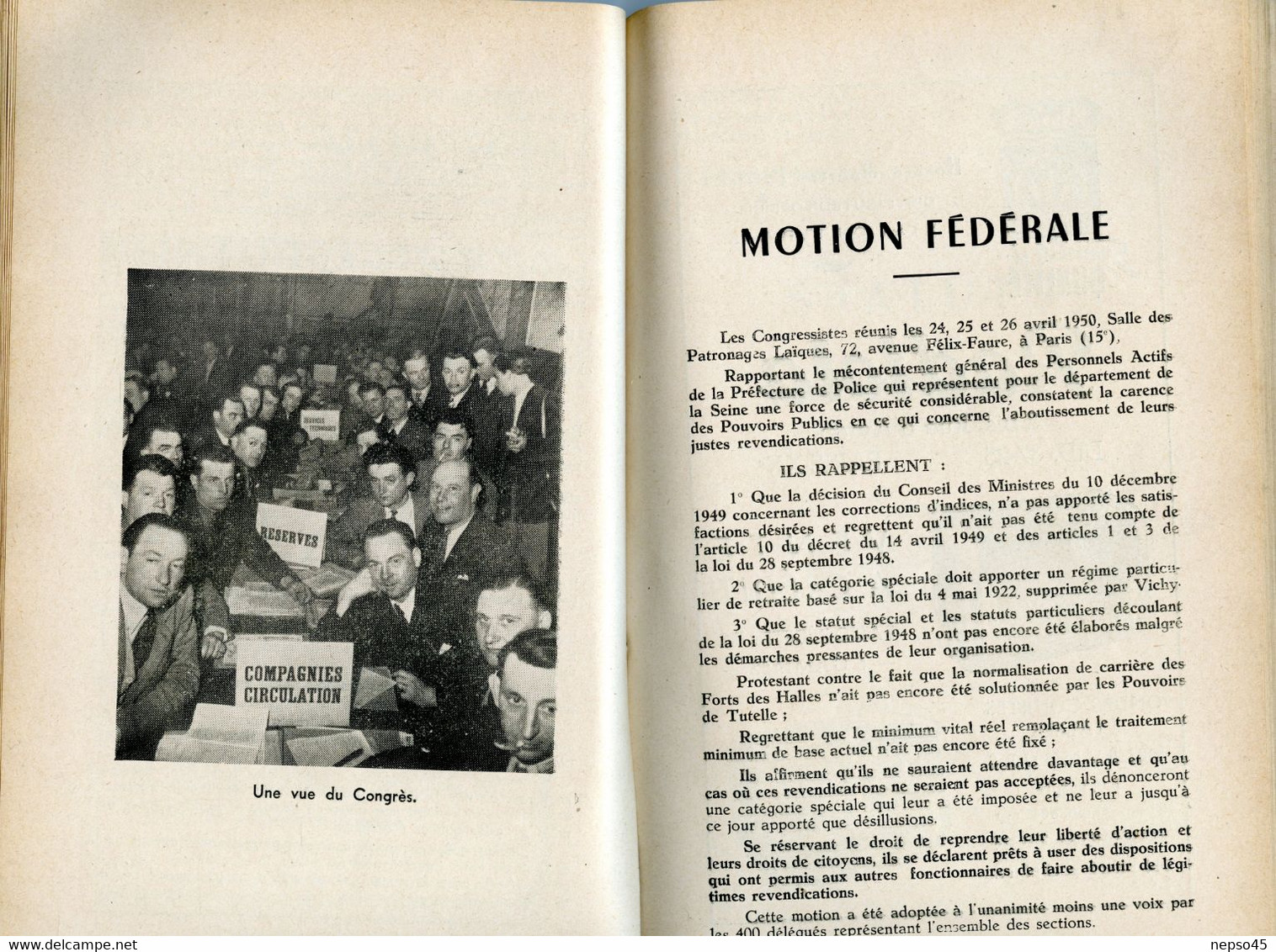 Paris.Police Parisienne S.G.P.anné1950.Fédération Synndicale des personnels de la Préfecture de Police.11 photographies.