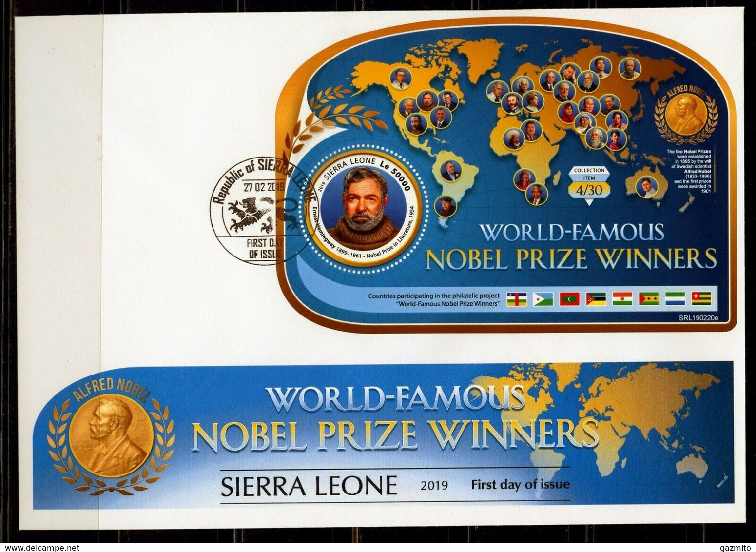 Sierra Leone 2019, Nobel Prize, Hemingway, BF In FDC - Ecrivains