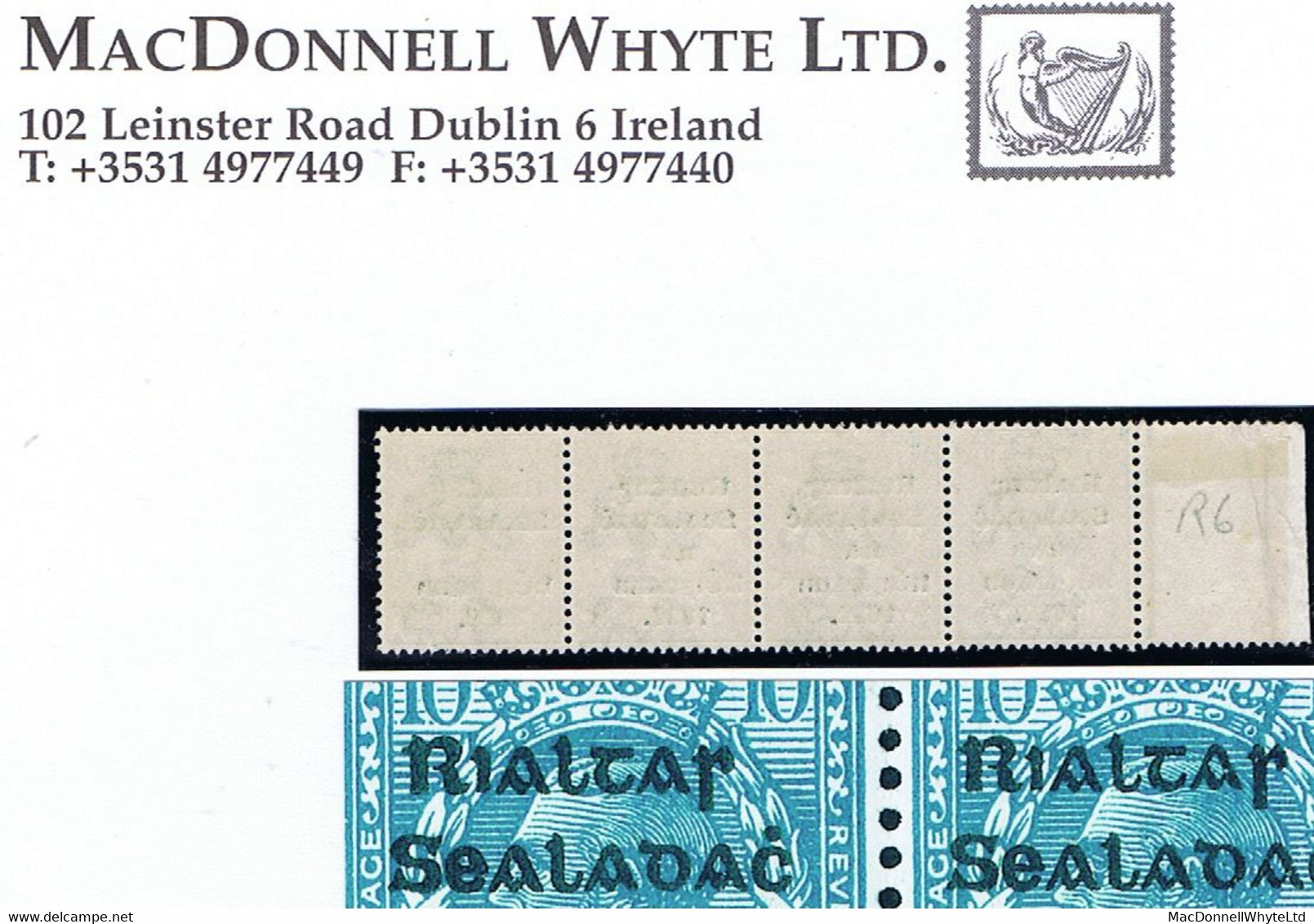 Ireland 1922 Thom Rialtas Ovpt In Blue-black On 10d, Var. "R Over Se" Four Times In A Marginal Strip Of 4 Fresh Mint - Ungebraucht