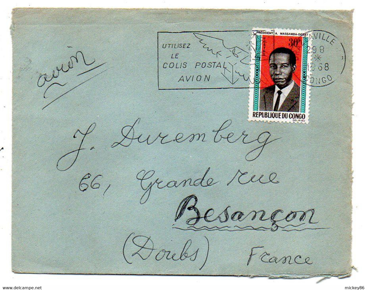 Congo -1968 -Lettre De BRAZZAVILLE  Pour   Besançon-25  ( France)..tp  Président Seul  Sur Lettre......à Saisir - Sonstige & Ohne Zuordnung