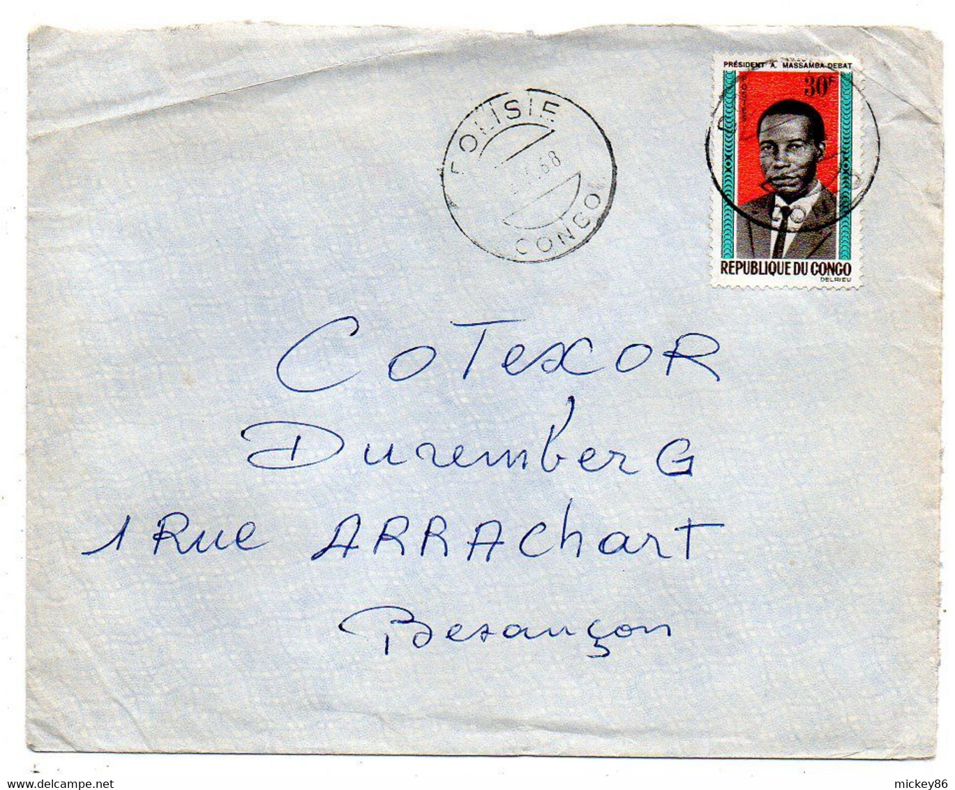 Congo -1968 -Lettre De  DOLISIE    Pour   Besançon-25  ( France)..tp  Président Seul Sur Lettre......à Saisir - Autres & Non Classés