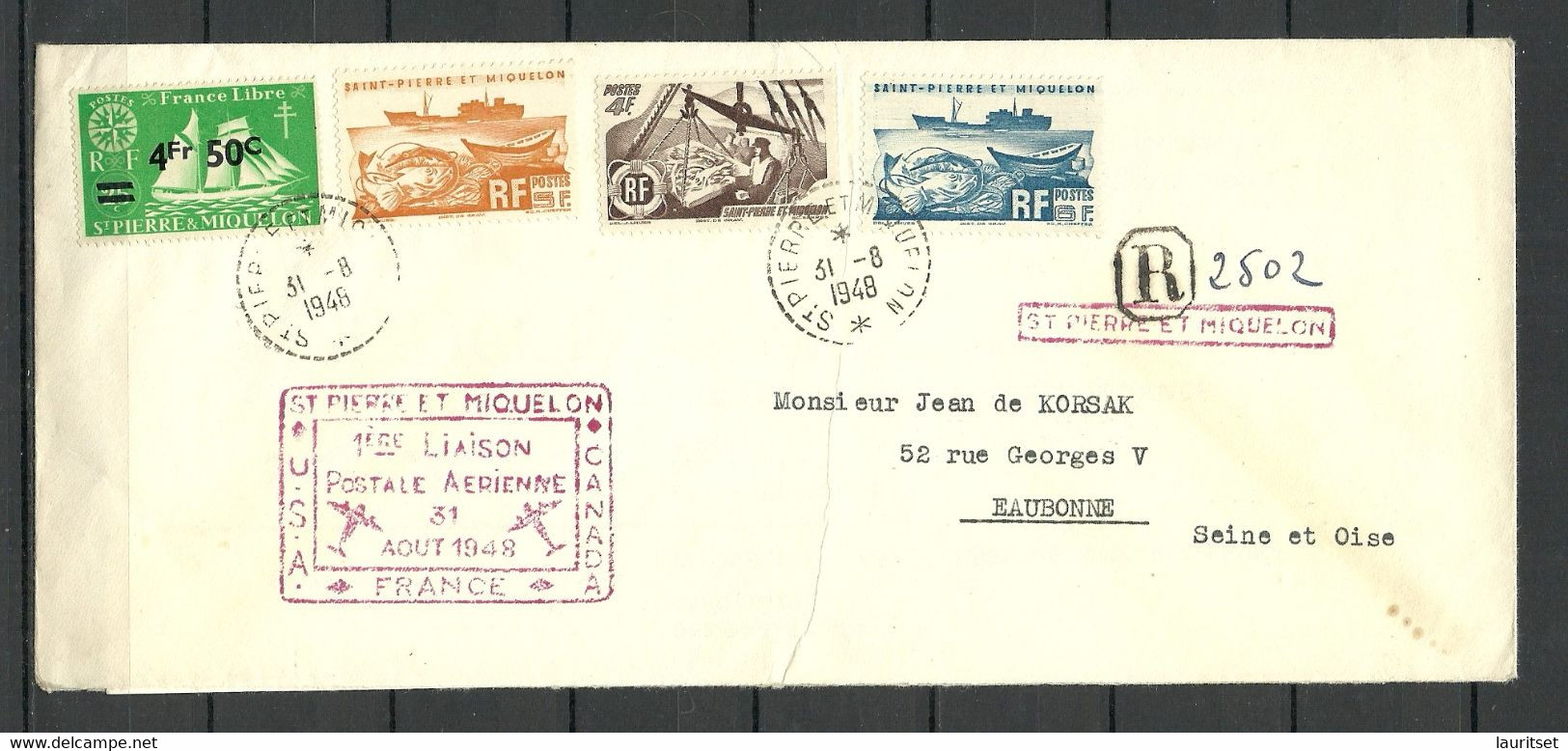 ST PIERRE ET MIQUELON 1th August 1948 Registered First Flight Cover - Lettres & Documents