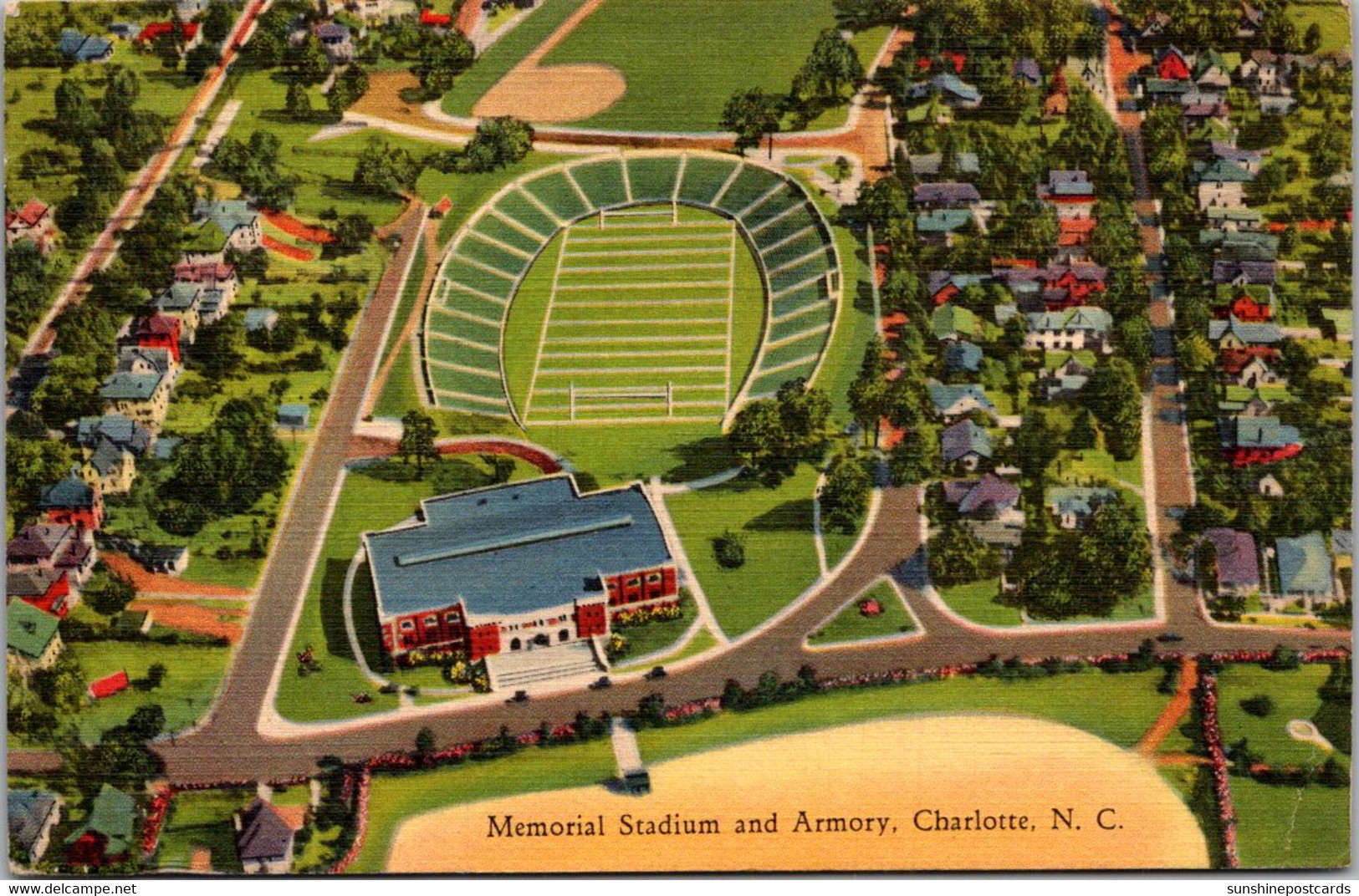 North Carolina Charlotte Memorial Stadium And Armory 1937 Curteich - Charlotte