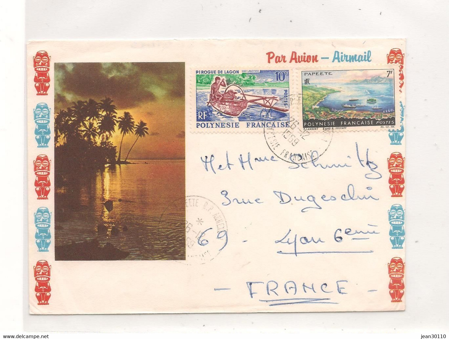 POLYNÉSIE FRANÇAISE 26-12-1969 ENVELOPPE DE PAPEETE POUR LYON - Briefe U. Dokumente