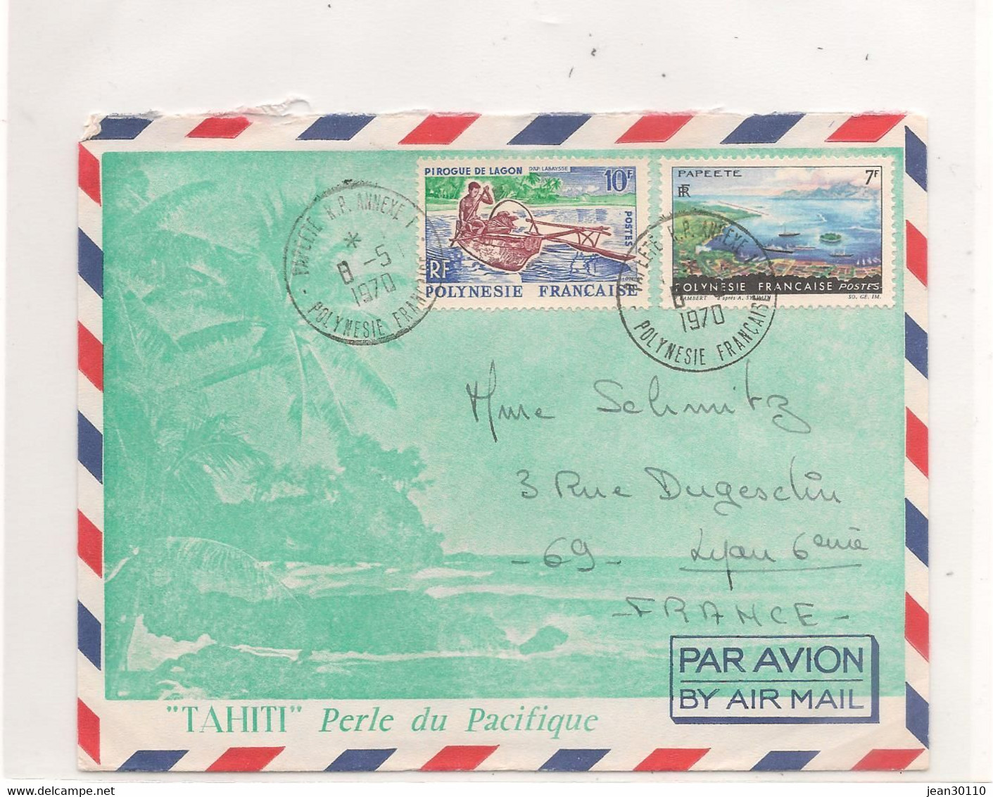 POLYNÉSIE FRANÇAISE 8-5-1970 ENVELOPPE DE PAPEETE POUR LYON - Covers & Documents