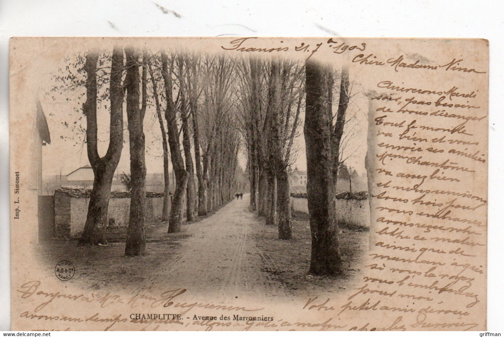 CHAMPLITTE AVENUE DES MARRONNIERS 1903 PRECURSEUR TBE - Champlitte