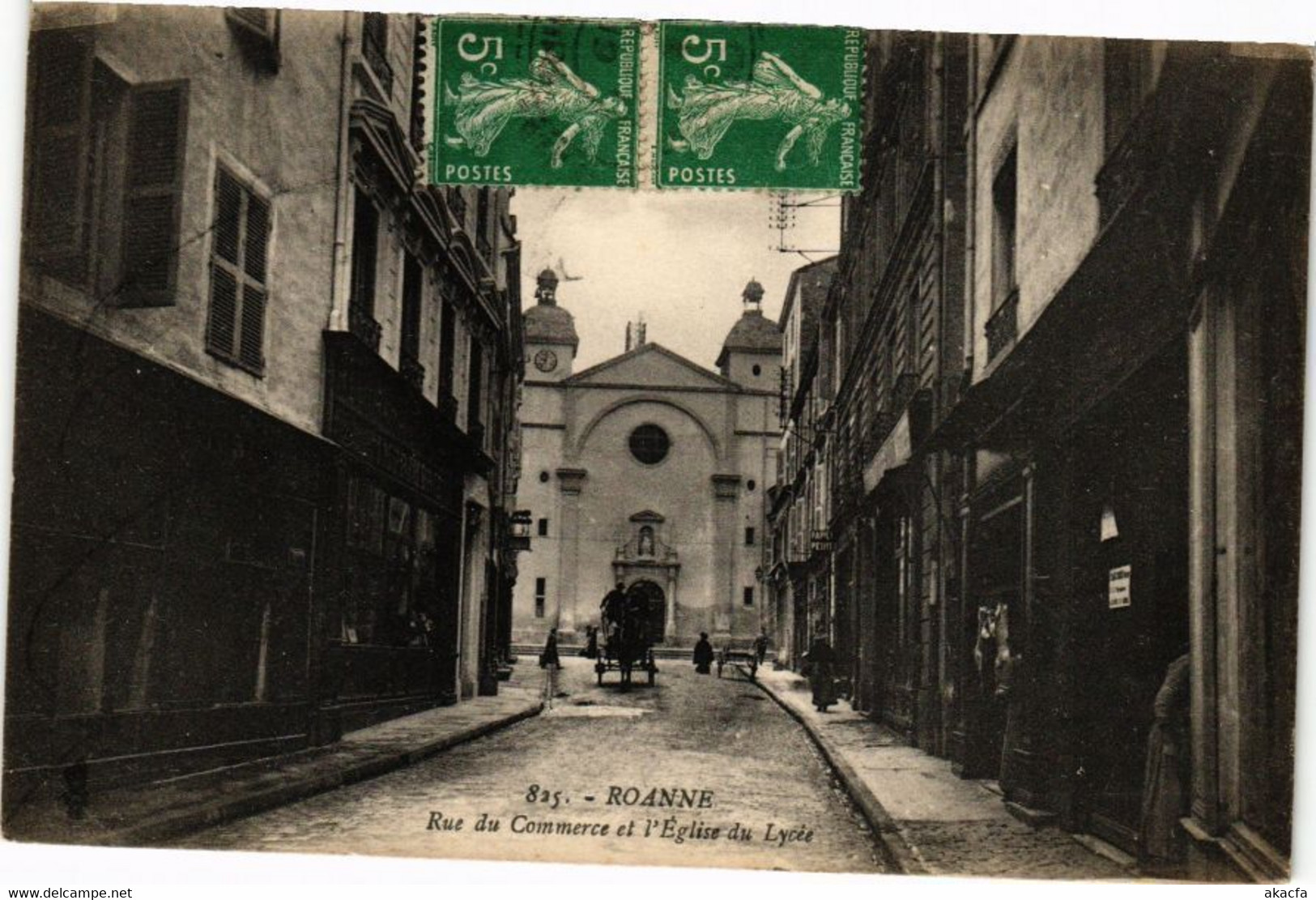 CPA ROANNE - Rue Du Commerce Et L'Église Du Lycée (225543) - Roanne