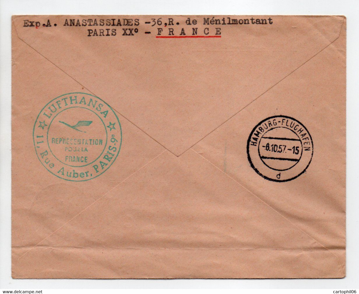 - VOL INAUGURAL PARIS - DUSSELDORF - HAMBOURG 6.10.1957 - LUFTHANSA - - Covers & Documents