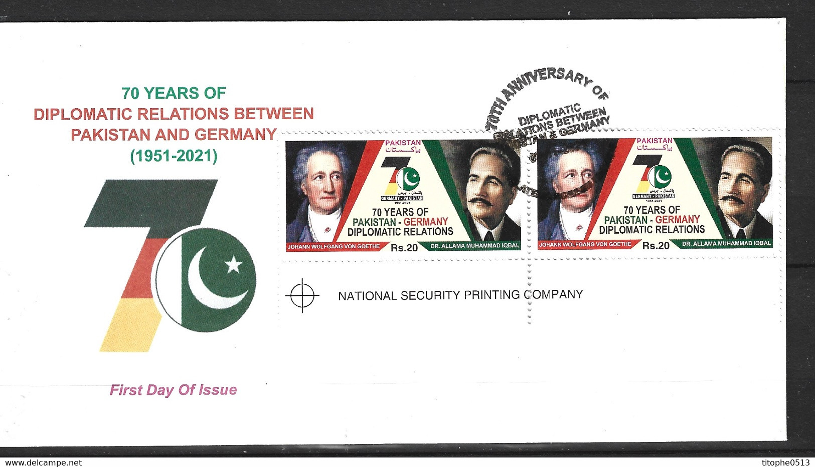 PAKISTAN. Timbres De 2021 Sur Enveloppe 1er Jour. Goethe. - Ecrivains