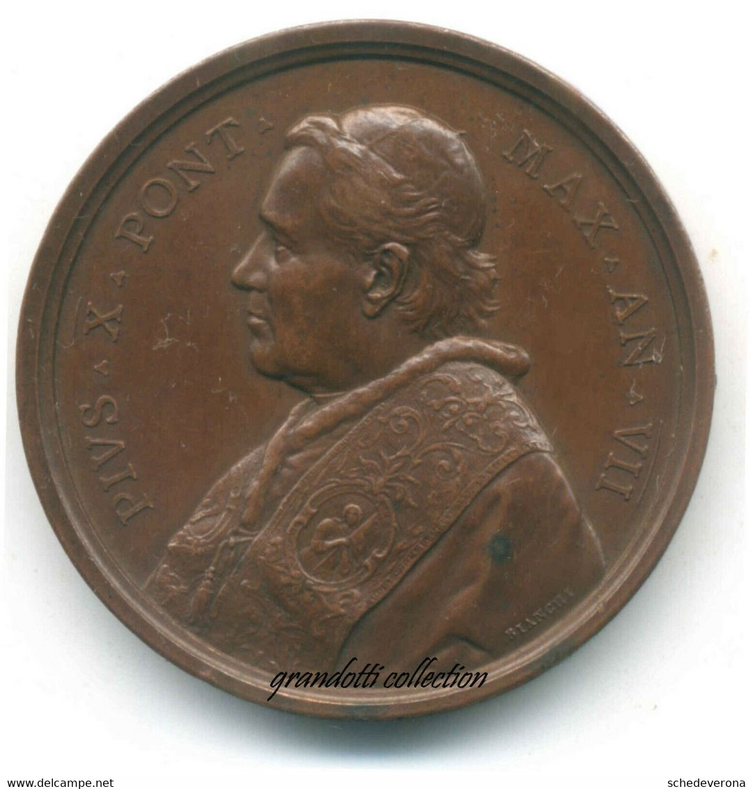 PAPA PIO X NUOVA PINACOTECA VATICANA ANNO VII 1910 MEDAGLIA PAPALE BRONZO - Adel