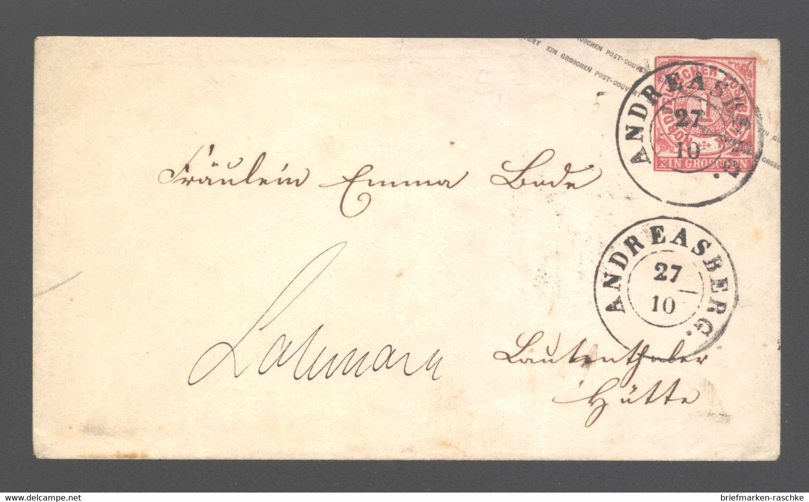 Norddeutscher Postbezirk,o Andreasberg (206) - Postal  Stationery