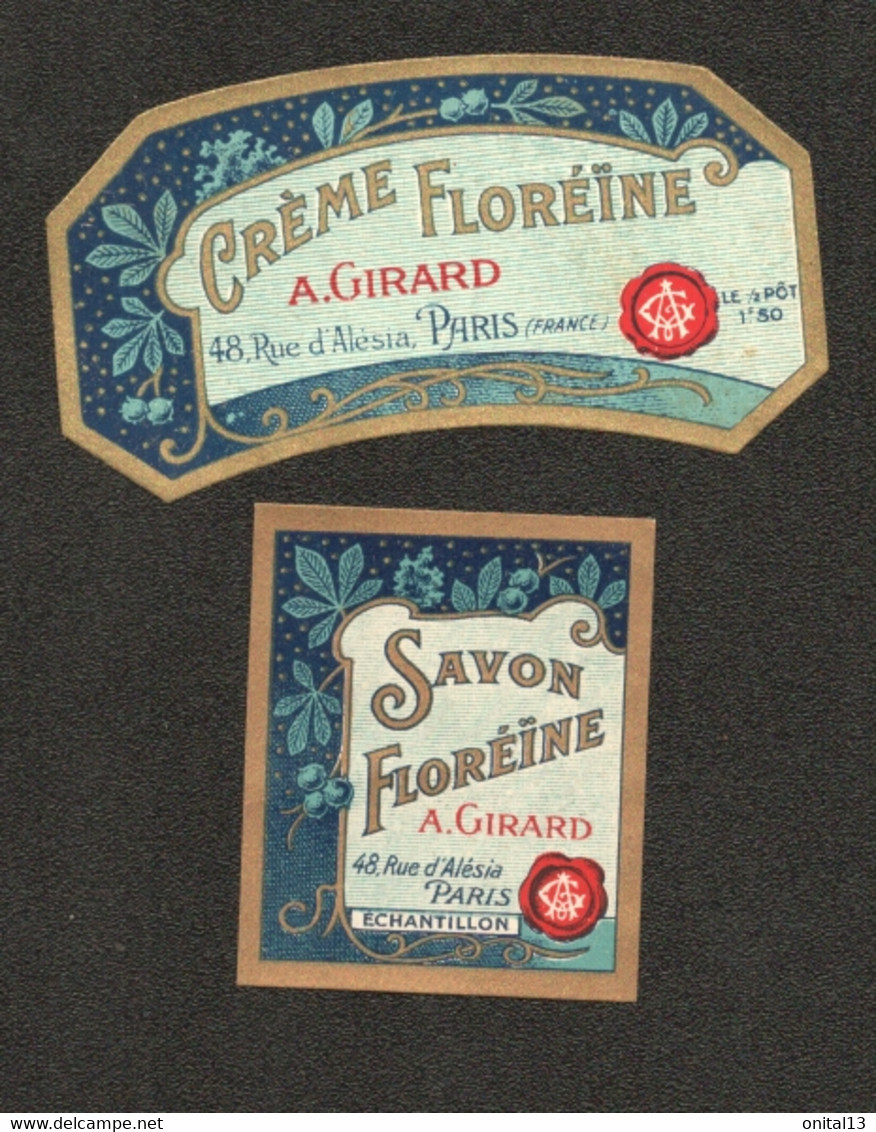 ETIQUETTE / CREME FLOREINE A ET SAVON FLOREINE ECHANTILLON  GIRARD PARIS  D1420 - Labels