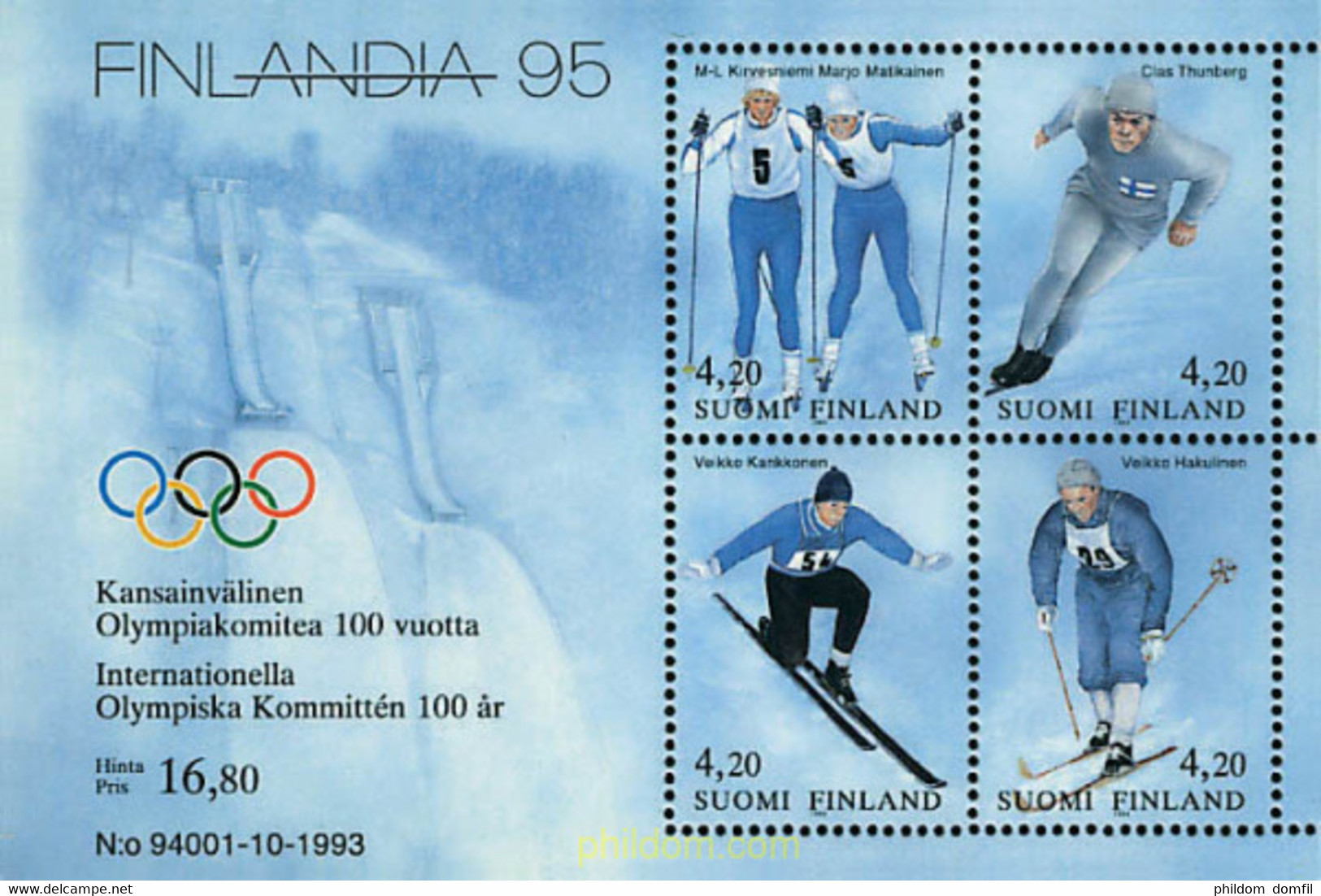73235 MNH FINLANDIA 1994 FINLANDIA 95. CENTENARIO DEL COMITE OLIMPICO INTERNACIONAL - Invierno 1924: Chamonix