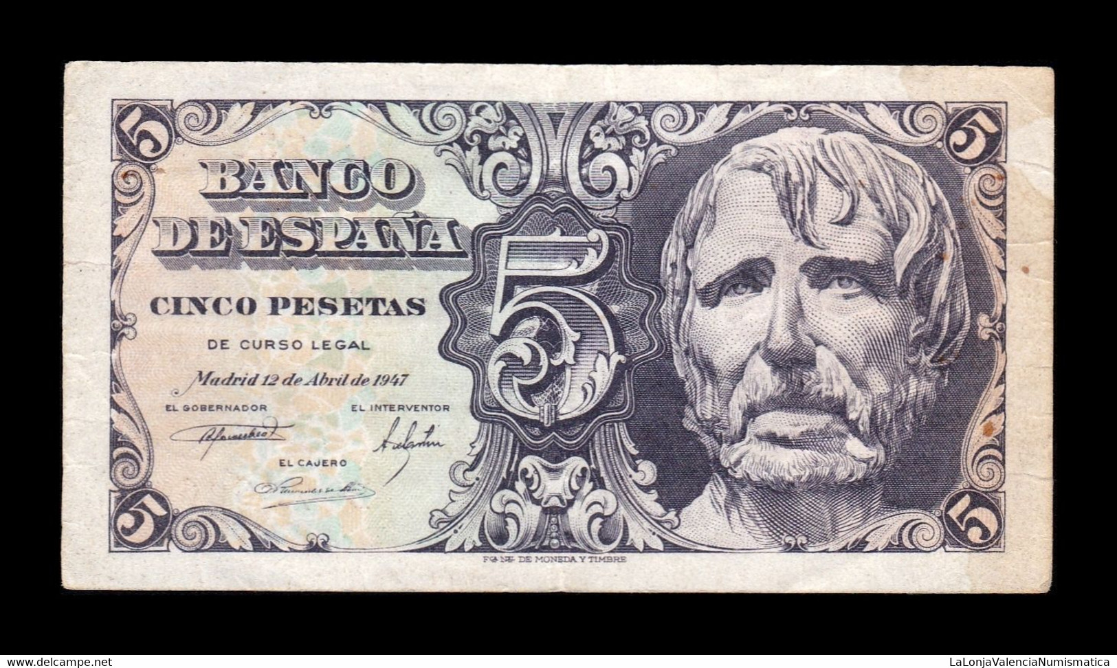 España Spain 5 Pesetas Seneca 1947 Pick 134 Serie B MBC VF - 5 Peseten