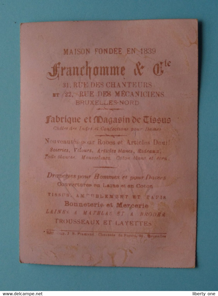 Maison FRANCHOMME & Cie BRUXELLES > Fabrique Et Magasin De Tissus ( Carte 12 X 9 Cm. ) Voir / See SCANS ! - Cartes De Visite