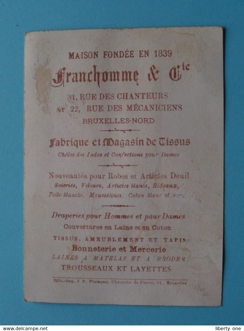 Maison FRANCHOMME & Cie BRUXELLES > Fabrique Et Magasin De Tissus ( Carte 12 X 9 Cm. ) Voir / See SCANS ! - Cartes De Visite