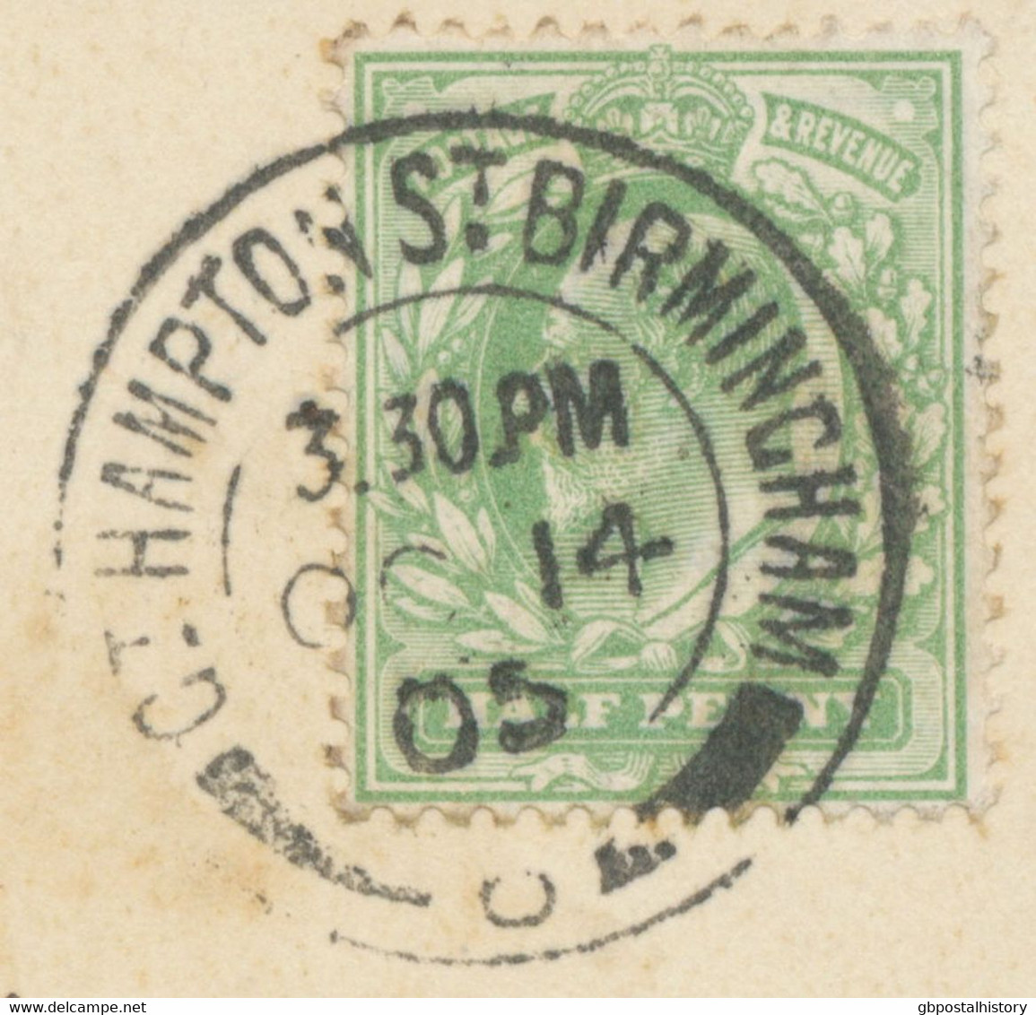 GB "Gt.HAMPTON.St. BIRMINGHAM / 6“ Superb Rare Double Cirlce (one Single Arc, 25mm, Code „3.30.PM“) On Superb Postcard - Cartas & Documentos