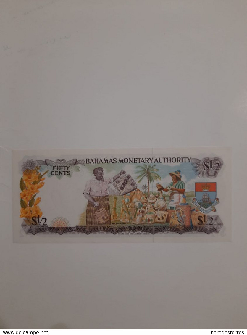 Billete De Bahamas De Medio Dólar, UNC - Bahamas