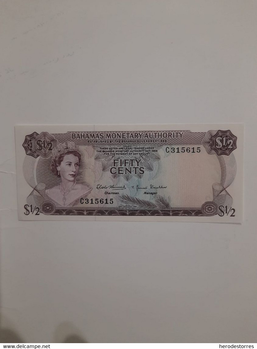 Billete De Bahamas De Medio Dólar, UNC - Bahamas