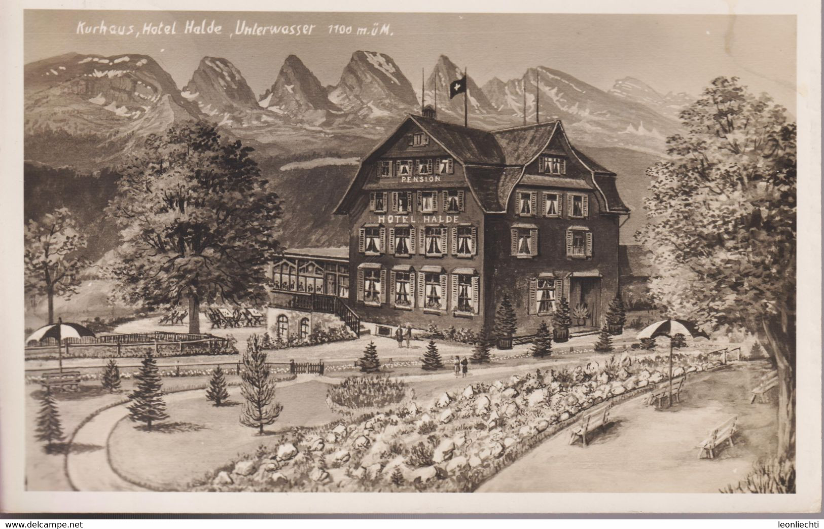 AK: 1933 Kurhaus, Hotel Halde Unterwasser, Gelaufen - Hotels & Restaurants
