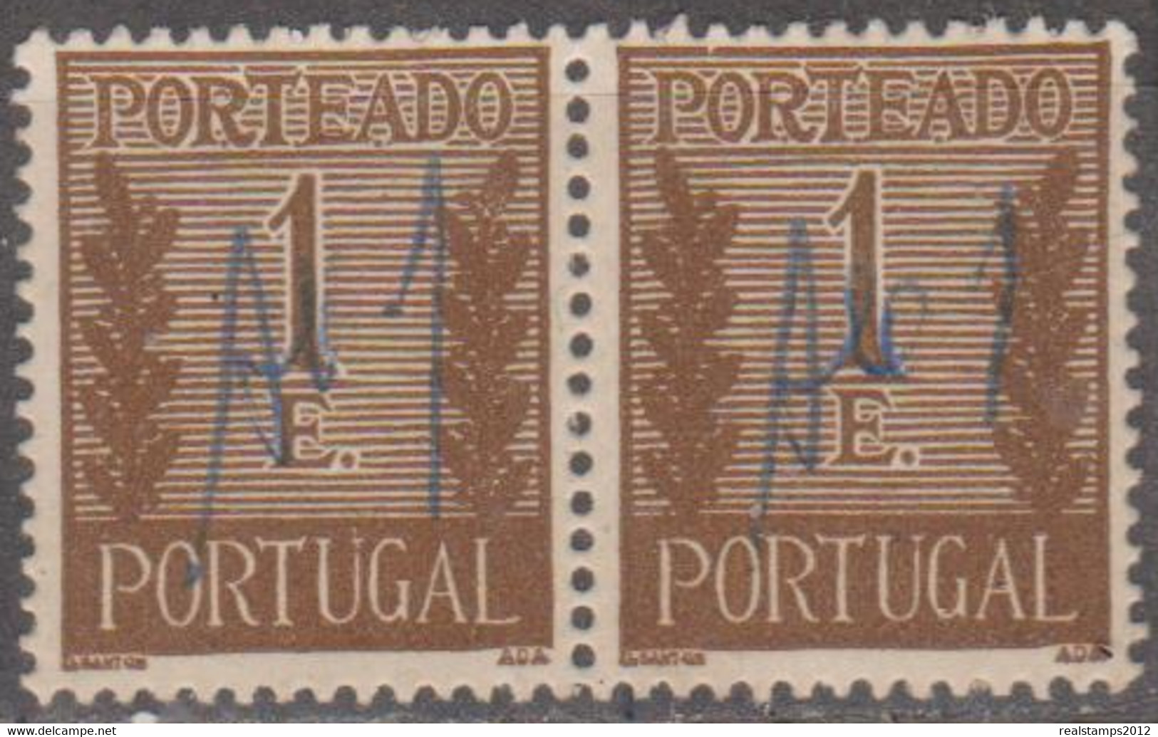 PORTUGAL (PORTEADO) - 1940.  Valor Ladeado De Ramos  1 E.   (PAR)   D. 14    (o)  MUNDIFIL  Nº 62 - Oblitérés