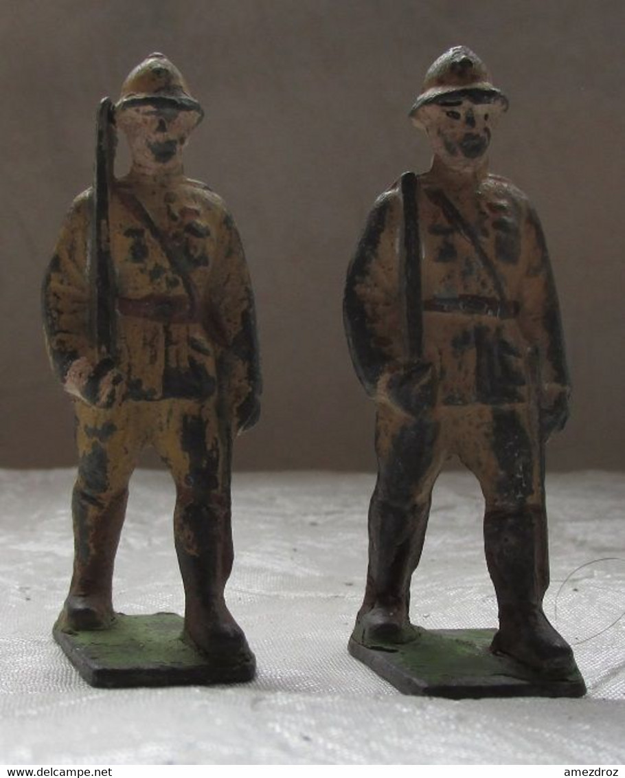 Figurines Vintage 1952-1954 Quiralu Lot De Deux Soldats Type Anglais 1er Guerre Hauteur 59 Mm  Plomb Creux - Quiralu