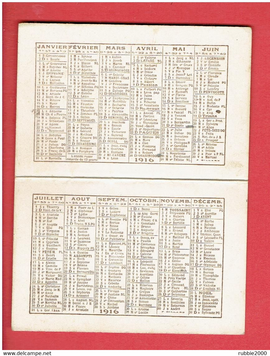 CALENDRIER 1916 TABLEAU BRETAGNE PUBLICITE LIBRAIRIE DE L INSTITUT AGRONOMIQUE RUE CLAUDE BERNARD A PARIS 5° - Petit Format : 1901-20