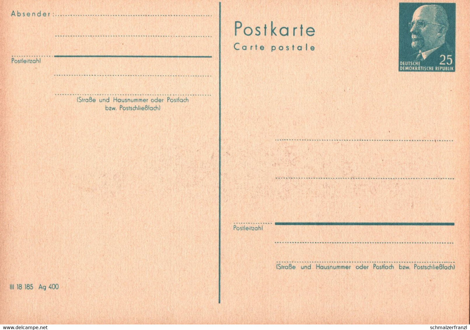 Postkarte Ganzsache DDR Briefmarke 25 Pfennig Walter Ulbricht Deutsche Post Briefmarken Deutsche Demokratische Republik - Postcards - Mint