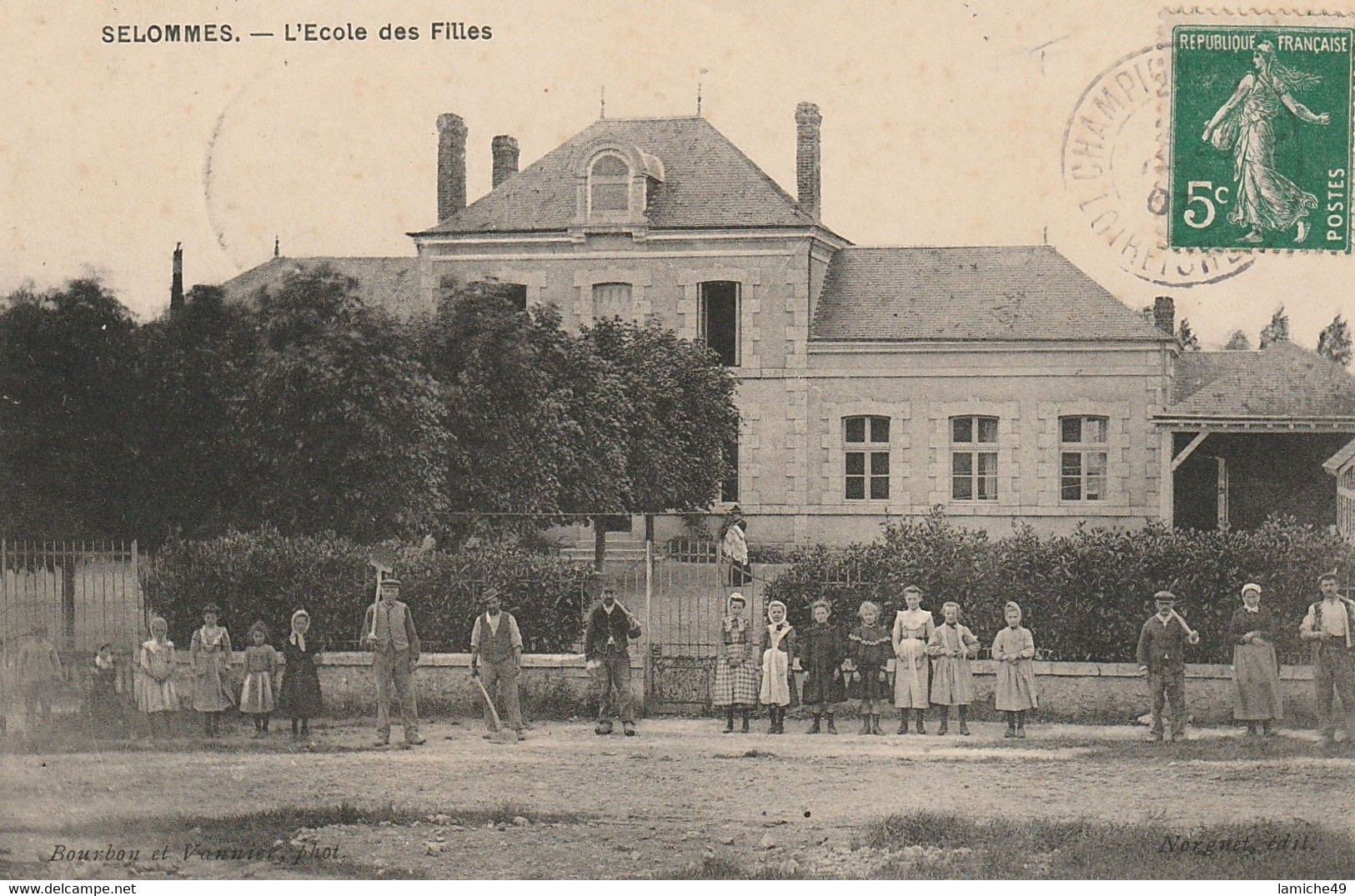 SELOMMES L’école Des Filles Timbre  1907 Semeuse 5c - Selommes