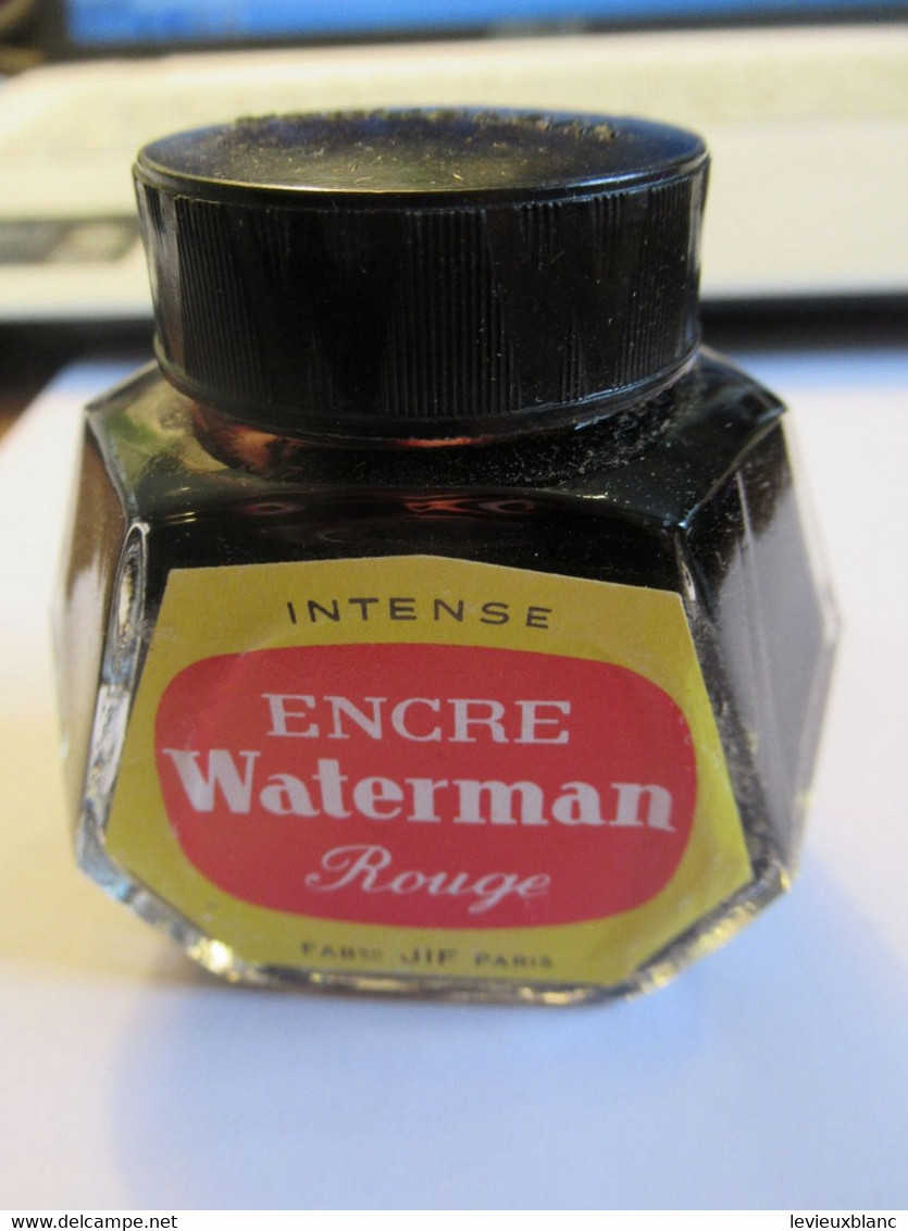 3 bouteilles d'encre waterman anciennes encore majoritairement emplies/Bleue-Rouge-Verte/JIF Paris/Vers1960-1970  CAH336