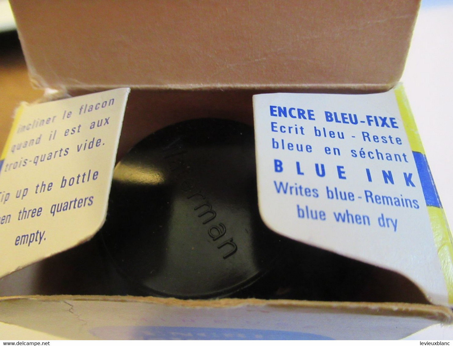 3 bouteilles d'encre waterman anciennes encore majoritairement emplies/Bleue-Rouge-Verte/JIF Paris/Vers1960-1970  CAH336