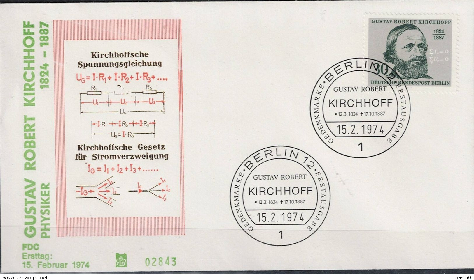 Berlin - 150. Geb. Kirchhoff (MiNr: 465) 1974 - FDC Illustriert - 1971-1980