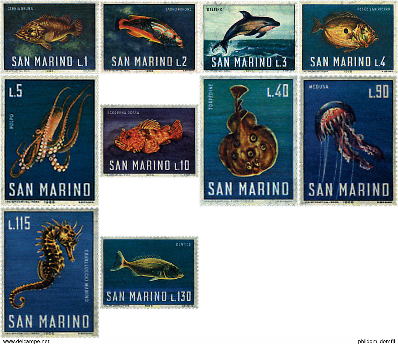 70051 MNH SAN MARINO 1966 FAUNA MARINA - Oblitérés