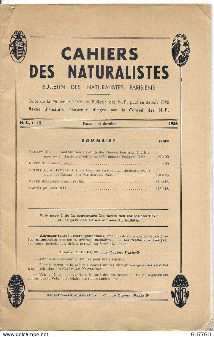 Cahiers Des Naturalistes -bulletin Des Naturalistes Parisiens 1956 Fascicule 4 - Ile-de-France