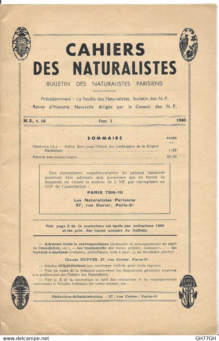 Cahiers Des Naturalistes -bulletin Des Naturalistes Parisiens 1960 Fascicule 1 - Ile-de-France