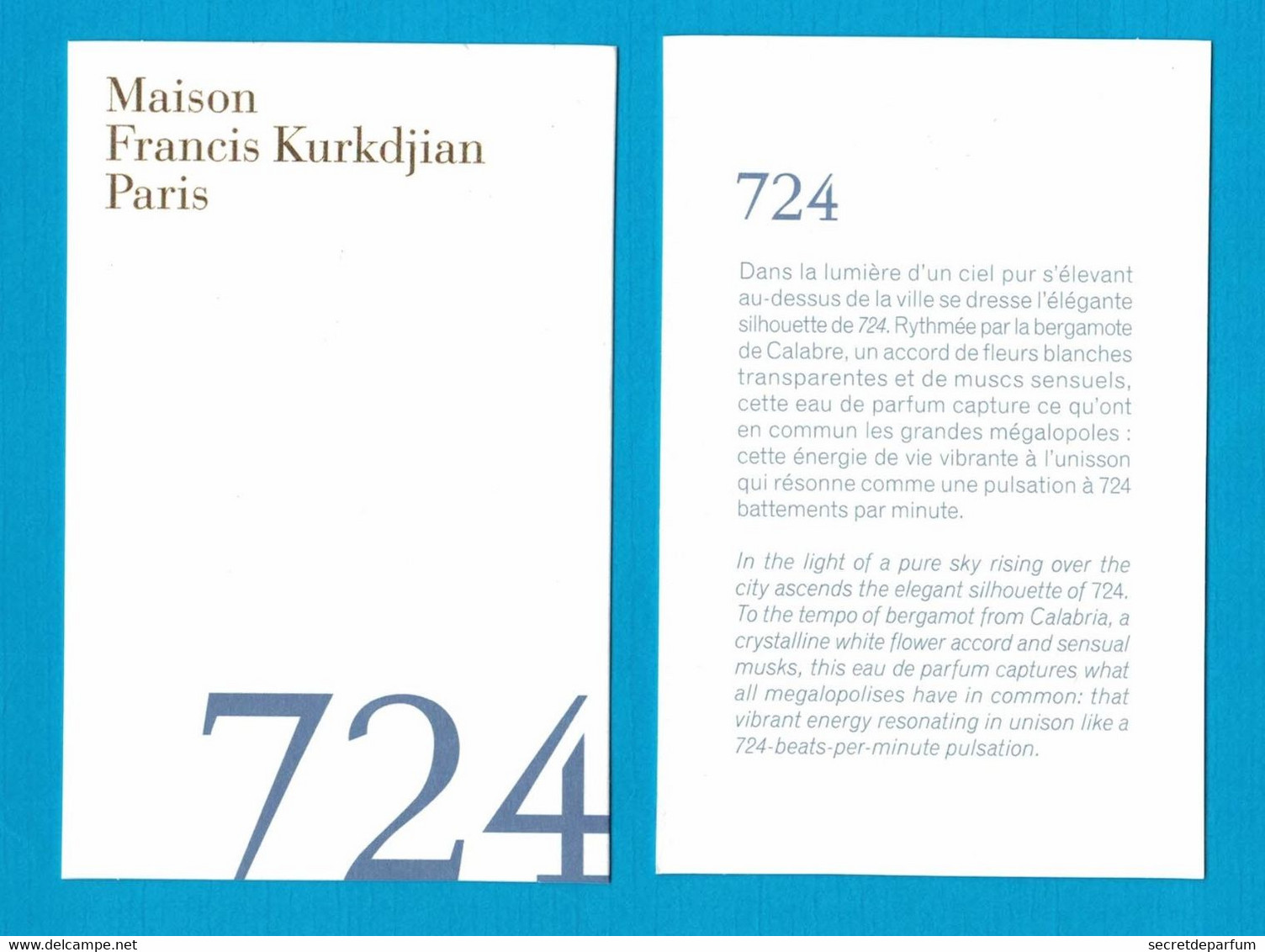 Cartes Parfumées Carte 724  MAISON FRANCIS KURKDJIAN  RECTO VERSO - Modernes (à Partir De 1961)