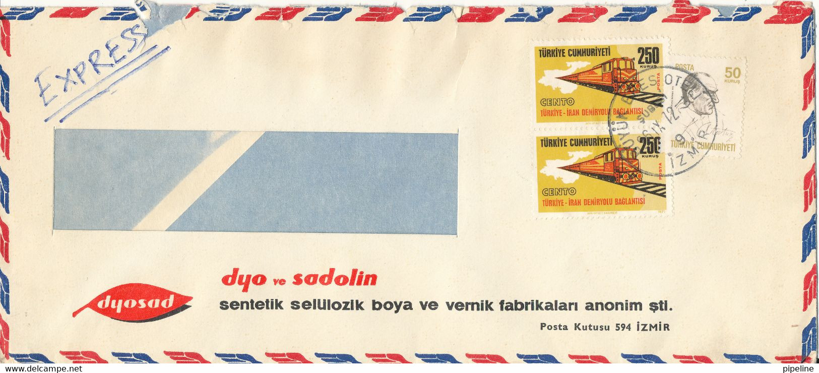 Turkey Air Mail Cover Sent Express To Denmark 26-9-1972 Topic Stamps Train - Luchtpost