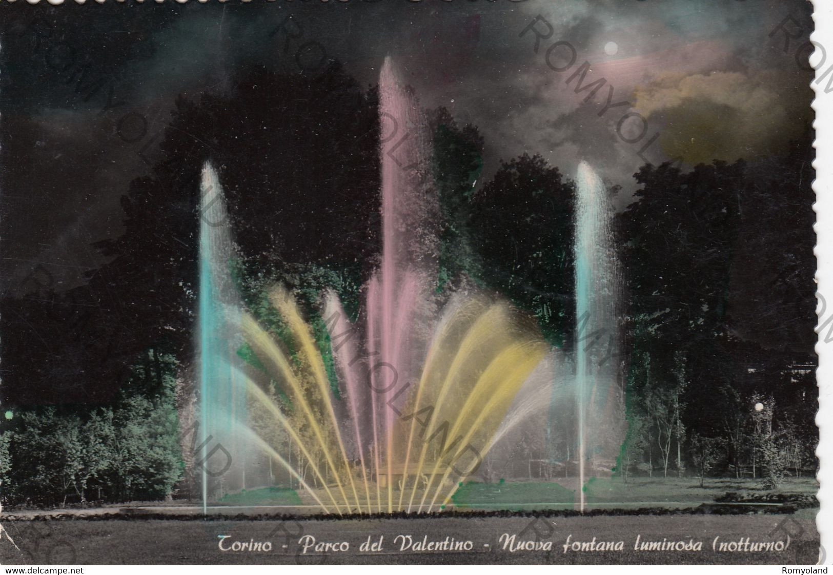 CARTOLINA  TORINO,PIEMONTE,PARCO DEL VALENTINO-NUOVA FONTANA LUMINOSA (NOTTURNO),MEMORIA,BELLA ITALIA,VIAGGIATA 1955 - Parcs & Jardins