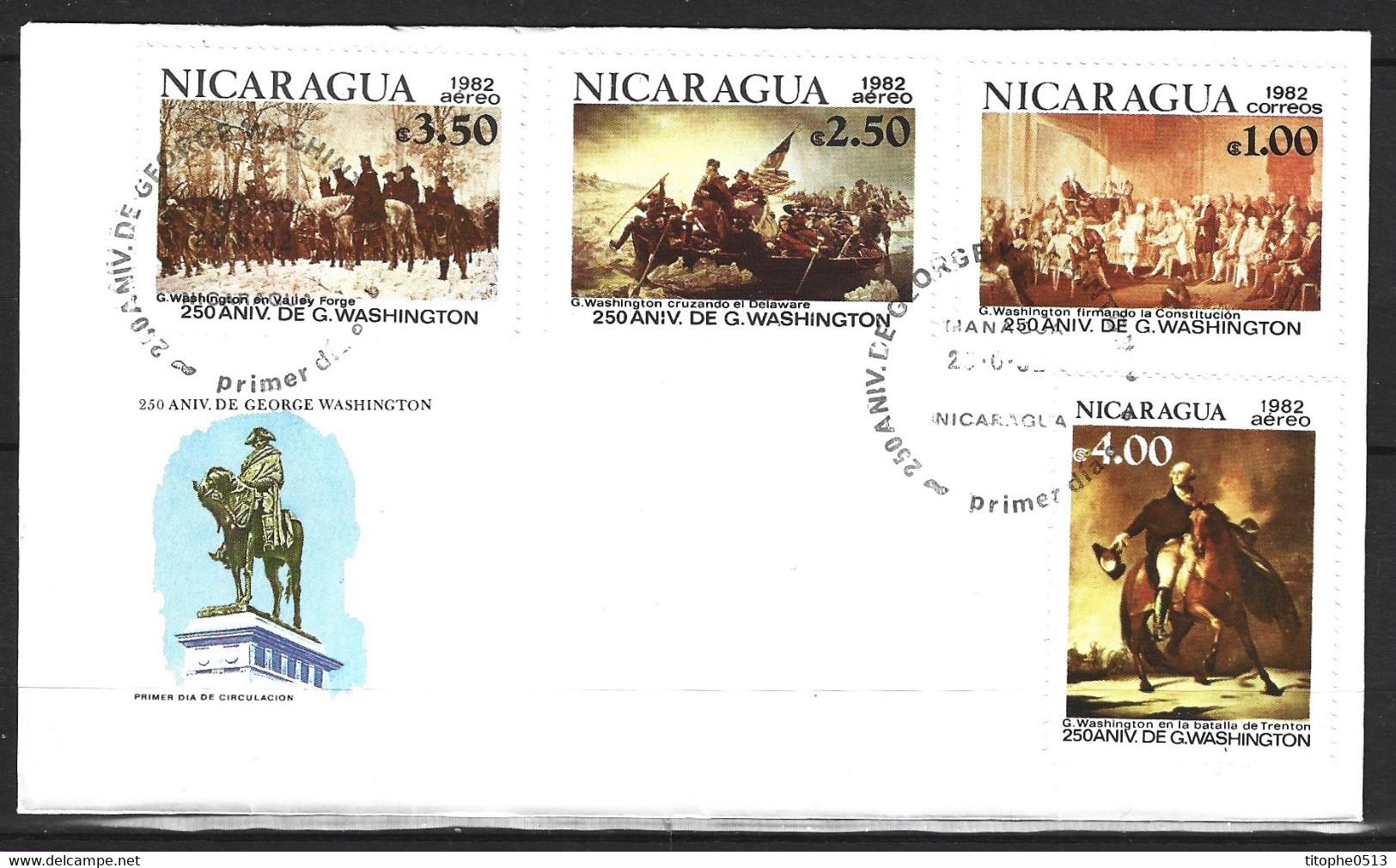 NICARAGUA. Timbres De 1982 Sur Enveloppe 1er Jour. G. Washington. - George Washington