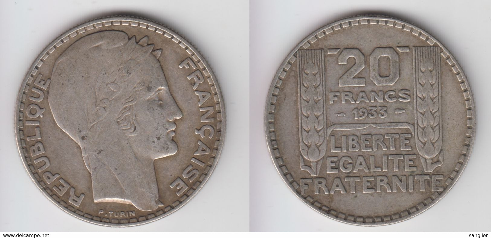 20 FRS 1933 Rameaux Longs (ARGENT) - 20 Francs