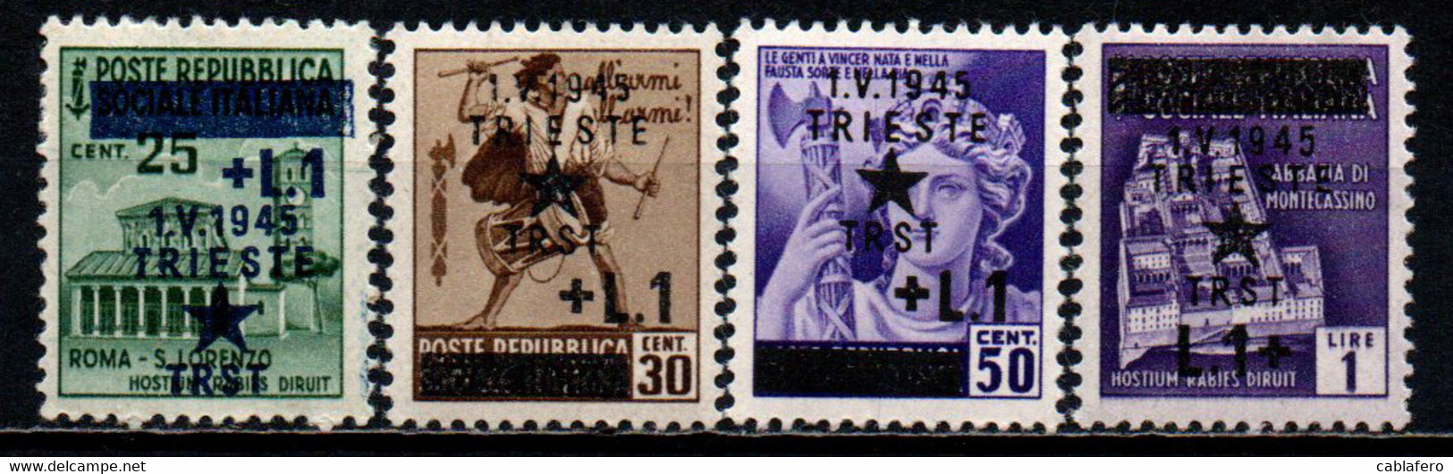 ITALIA - OCCUPAZIONE MILITARE JUGOSLAVA - TRIESTE - 1945 - MONUMENTI DISTRUTTI CON SOVRASTAMPA - MNH - Jugoslawische Bes.: Triest