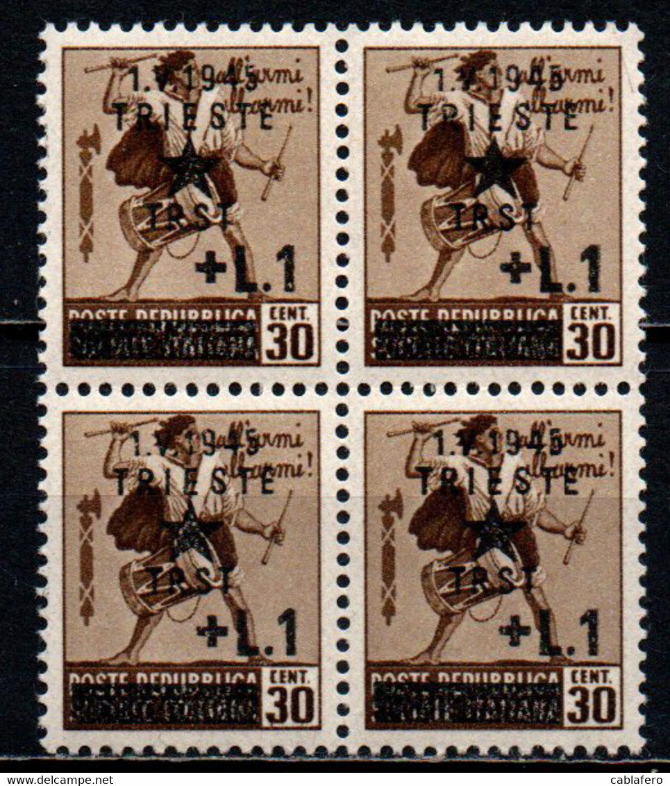 ITALIA - OCCUPAZIONE MILITARE JUGOSLAVA - TRIESTE - 1945 - MONUMENTI DISTRUTTI CON SOVRASTAMPA 1 SU 30 - QUARTINA- MNH - Ocu. Yugoslava: Trieste