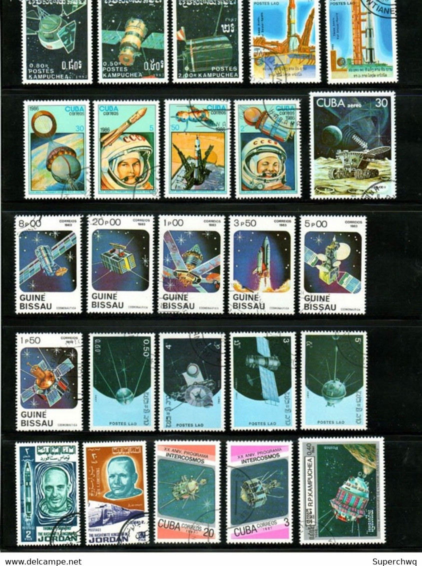 100 Different Aerospace Stamps,CTO - Sammlungen