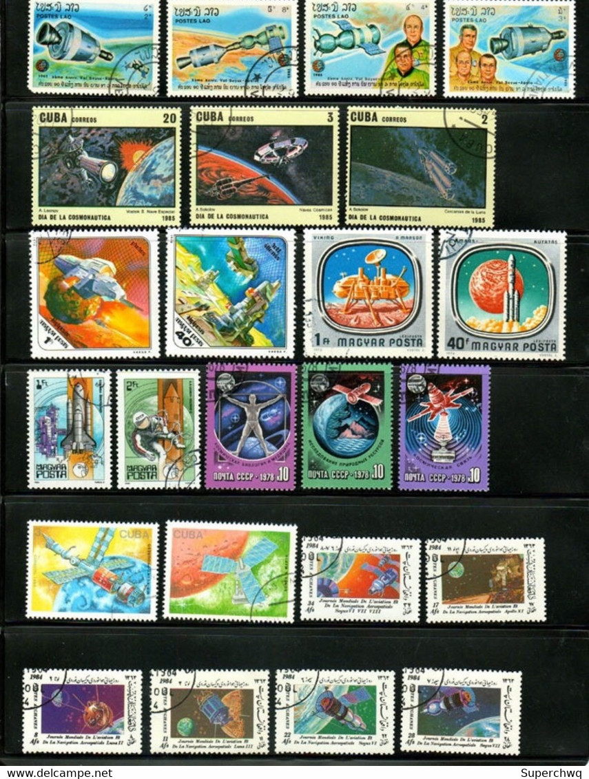 100 Different Aerospace Stamps,CTO - Sammlungen