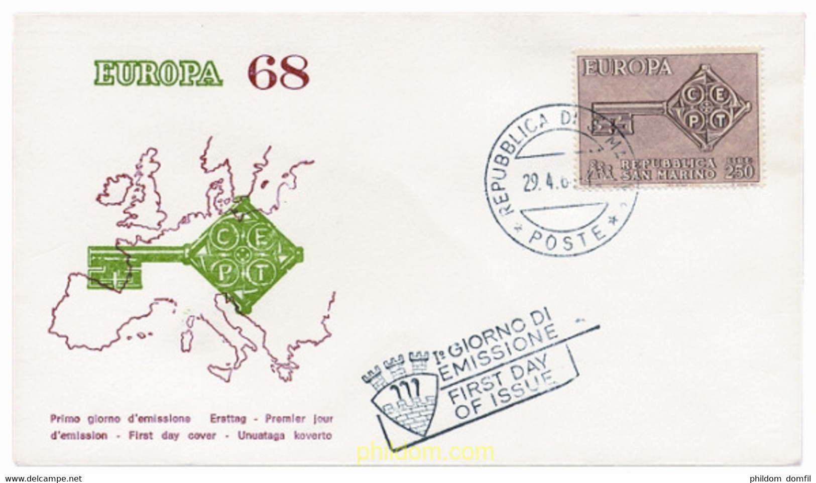 23602 MNH SAN MARINO 1968 EUROPA CEPT 1968 - LLAVE DORADA - Oblitérés